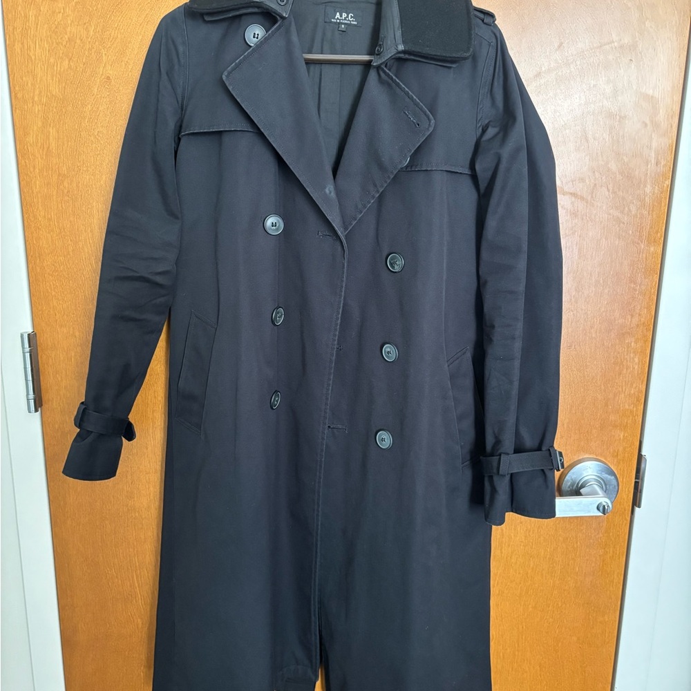 A.P.C. Black Trench Coat Classic Double-Breasted Design